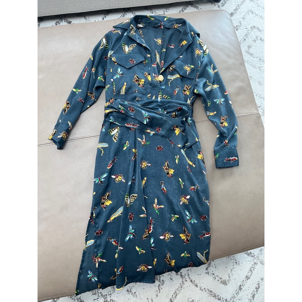 Zara Insect Bug Print Midi Dress Size XS